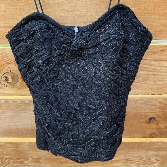Intermix Black Metallic Lace Spaghetti Strap Corset Crop Top XSmall NWT - Picture 2 of 11